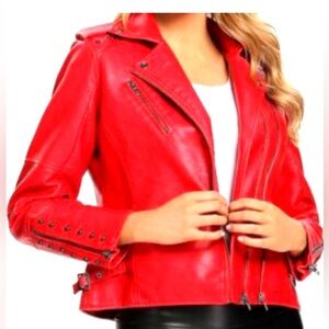 Colleen Lopez Vibrant Red Faux Leather Jacket Size  XL